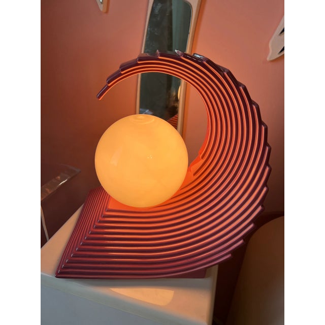 Mid-Century Modern 1980s Art Deco Revival Pink Ceramic Wave Lamps - a Pair For Sale - Image 3 of 12