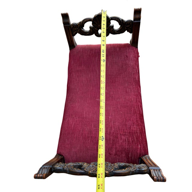 Vintage American Furniture Company Upholstered Vanity Bench With Turned Legs and Tassel Trim For Sale - Image 10 of 12