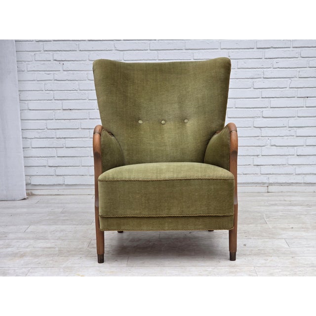 Danish Beech Highback Armchair with Velour Upholstery, 1960s For Sale - Image 16 of 18