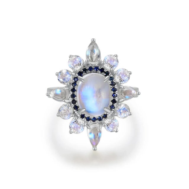 Contemporary Kai Moonstone Sapphire Cocktail Ring in 14k Solid Gold, size 4 For Sale - Image 3 of 12