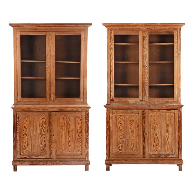 Pair of French Two-Part Pitch Pine Cabinets, C. 1880 For Sale