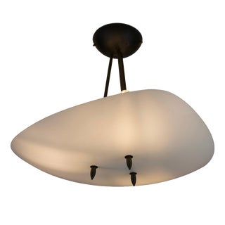Mid-Century Modern Brass and Sculptural White Glass Pendant Lamp, Italy, 1960s For Sale