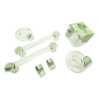 Celada Serie Bathroom Set in Chrome-Plated Brass and Cut Glass by Gianni Celada for Fontana Arte, 1967, Set of 7 For Sale