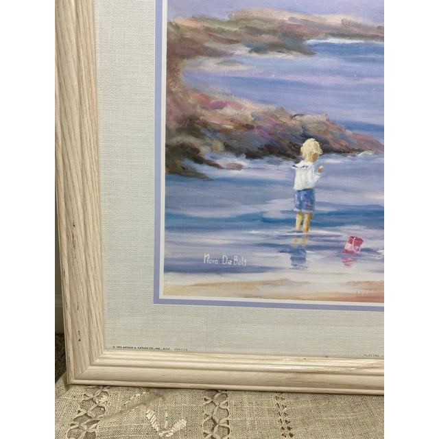 Wood 1990s Nora DeBolt Coastal Beach Lithographs in Light Wood Frames, 1992 - a Pair For Sale - Image 7 of 12