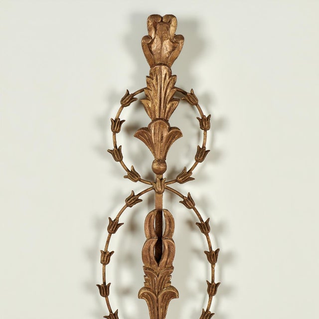 1920s Large Antique Italian Gilt Wood and Metal Neoclassical Wall Sconces - a Pair For Sale - Image 4 of 17