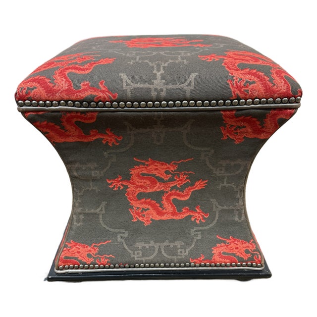 Luxury Chinoiserie Dragon Print Ottoman For Sale