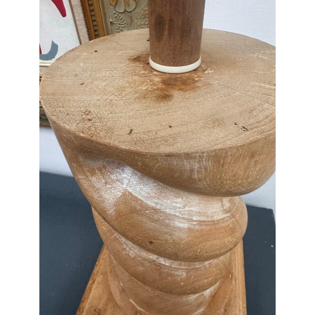 Michael Taylor Vintage Spiral Carved Wood Table Lamp in the Style of Michael Taylor For Sale - Image 4 of 10
