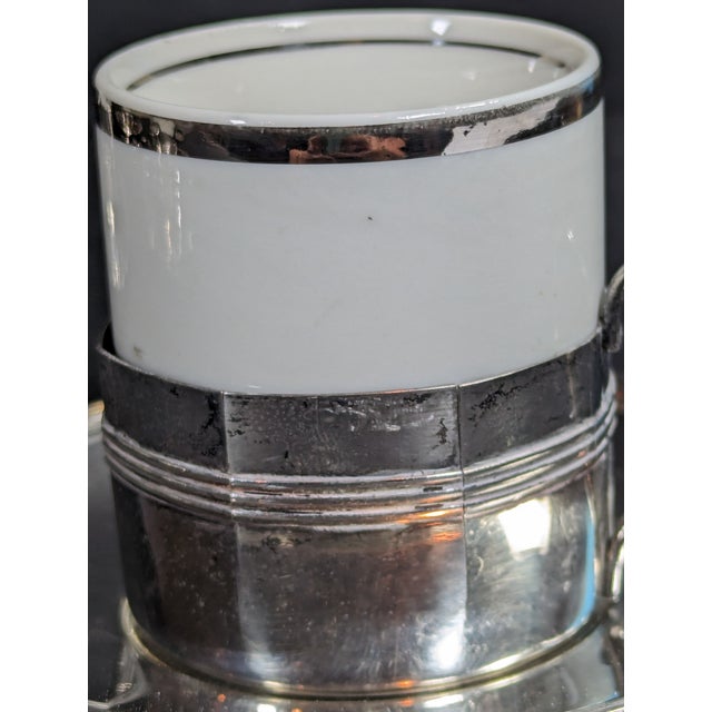 4 Vintage 1980"s Porcelain and Silverplate Demitasse Espresso Cups, and Saucers, Brazil, Fb Rogers Silver For Sale In Nashville - Image 6 of 10