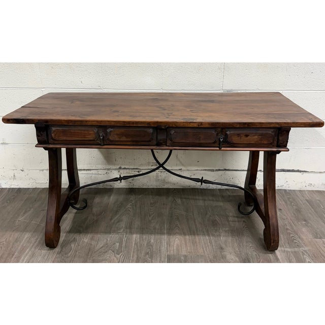 Spanish Vintage Spanish Colonial Style Writing Desk Library Table For Sale - Image 3 of 18