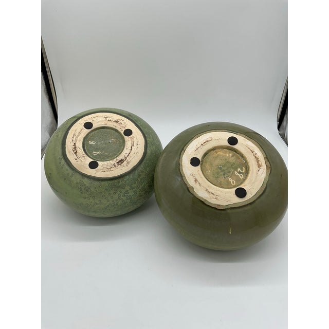 1990s Pair of Vietnamese Green Glazed Ceramic Orb Vessels For Sale - Image 14 of 15