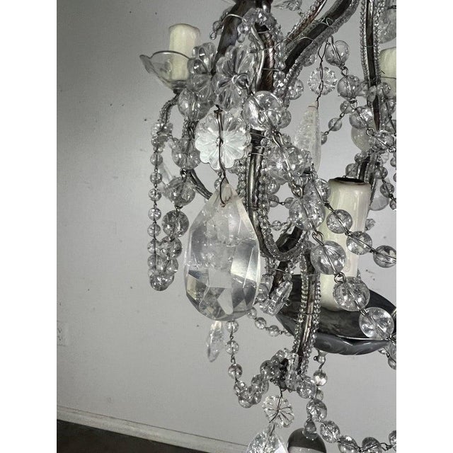 French (4) Light Rock Crystal Beaded Chandelier C. 1930's For Sale - Image 10 of 11