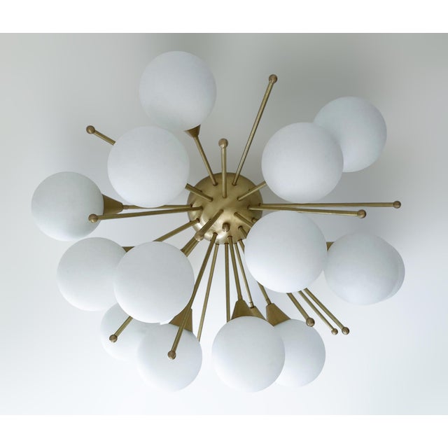 Italian 21st Century Mezzo Satin Brass Matte White Murano Flush Mount by Fabio LTD For Sale - Image 3 of 10