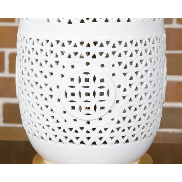 1920s White Porcelain Asian Vases with Geometric Décor Made into Table Lamps - a Pair For Sale In Atlanta - Image 6 of 9