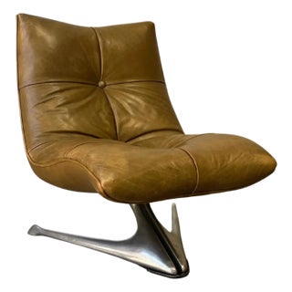 Rare Early Production 'Unicorn' Leather Lounge Chair by Vladimir Kagan, C 1960s For Sale