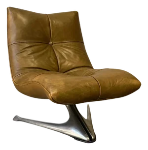 Rare Early Production 'Unicorn' Leather Lounge Chair by Vladimir Kagan, C 1960s