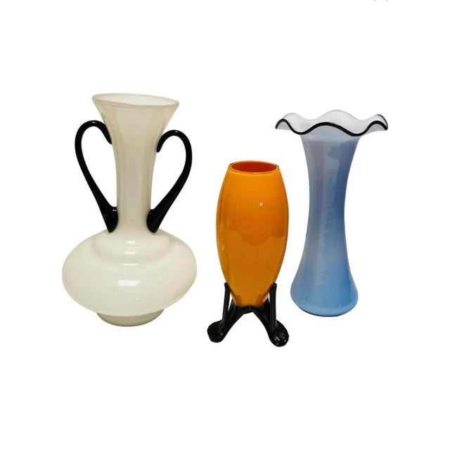 Beautiful Czech art deco white vase with sculpted black handles. 10” tall in perfect shape.