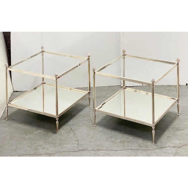 Mid 20th Century French Low Side or End Tables of Silvered Metal and Glass 'Individually Priced' For Sale - Image 5 of 13