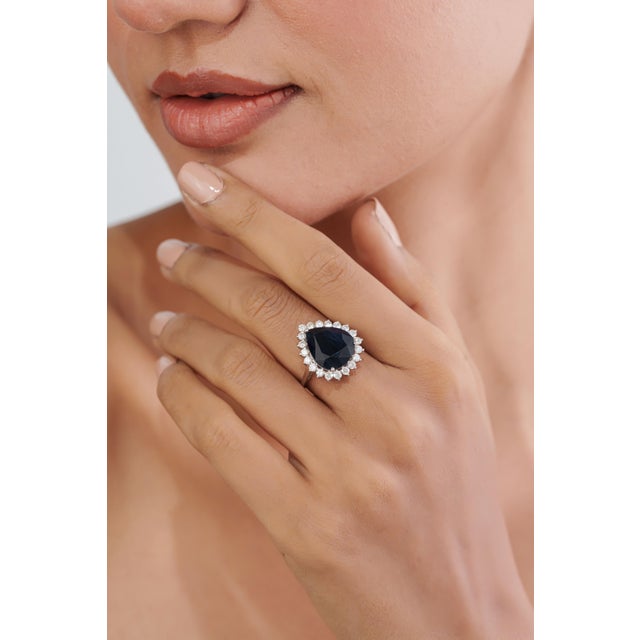 Navy Blue Victorian Natural 18k White Gold 8.42ct Blue Sapphire & Diamond Art Deco Ring Size 4 For Sale - Image 8 of 17