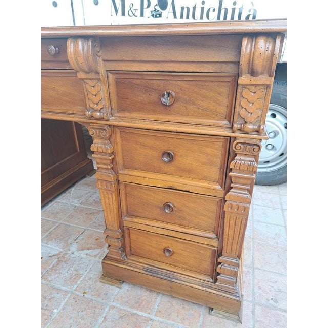 Antique Italian Center Desk in Walnut, 1890s For Sale - Image 3 of 7