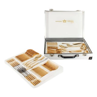 Vintage Solingen Gold Plated Canteen Cutlery, Set of 69 For Sale