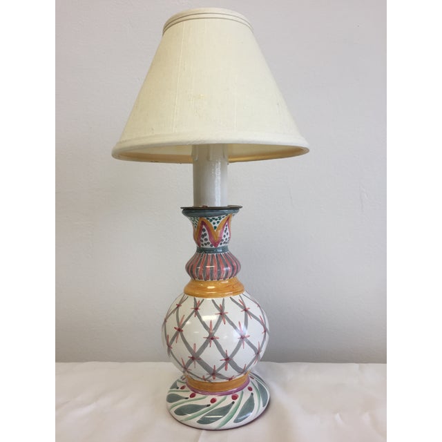 Vintage MacKenzieChilds Majolica Ceramic Hand Painted PinkGray Candlestick Lamp Chairish