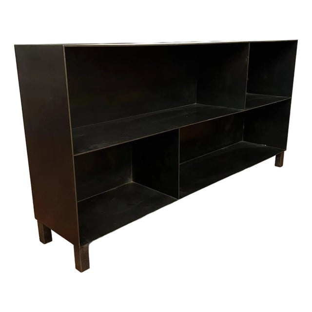 Custom Blackened Steel Record Console or Bookshelf For Sale