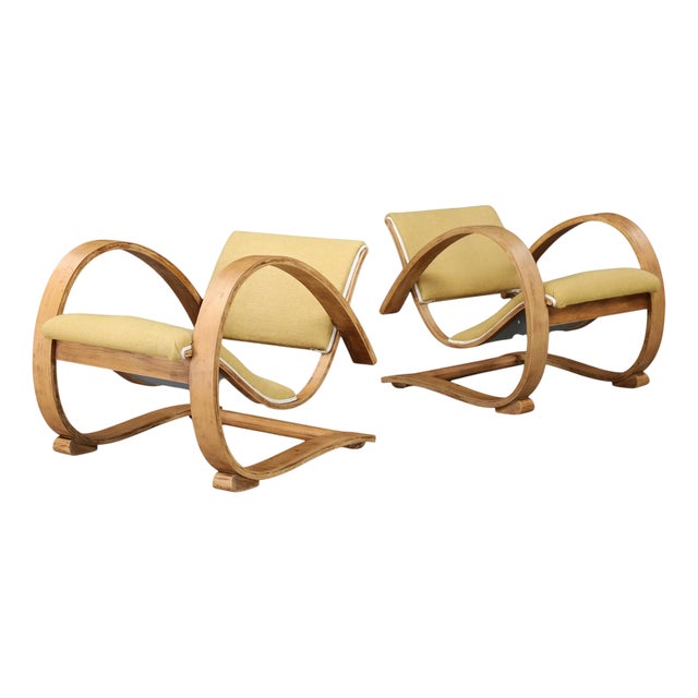Low Art Deco French Lounge Chairs in Sculptural Bentwood, 1930s, Set of 2 For Sale