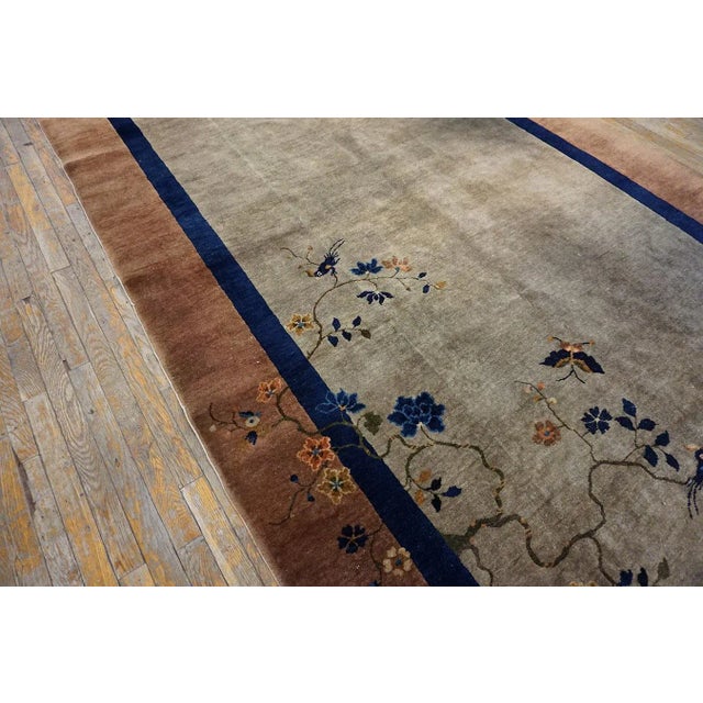 1920s Gray Open Field Floral Antique Chinese Art Deco Gallery Carpet 6' X 11' 8" Knotted Wool Rug Runner For Sale In New York - Image 6 of 9
