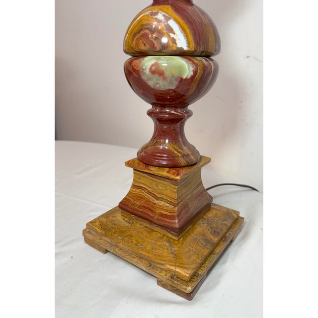 1980s Abstract Large Solid Heavy Brown Purple Green Onyx Stone Electric Table Lamp Light For Sale - Image 4 of 13