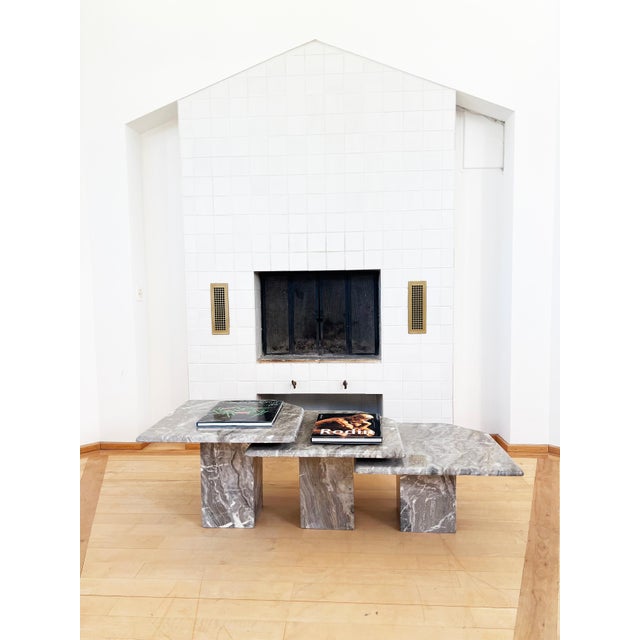 Postmodern Italian Vintage Grey and Cream Marble Nesting Tables-- Set of 3 For Sale - Image 11 of 14