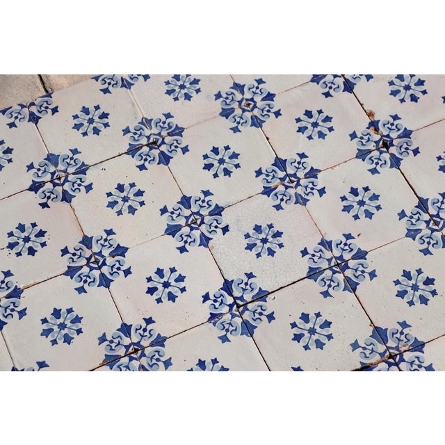 19th Century Floral Blue & White Set of Sixty Portuguese Tiles For Sale - Image 12 of 18