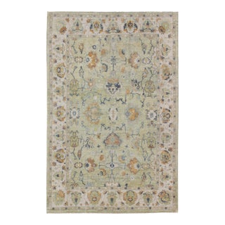Turkish Oushak Rug With Neutral Color Palette and All-Over Flower Design For Sale