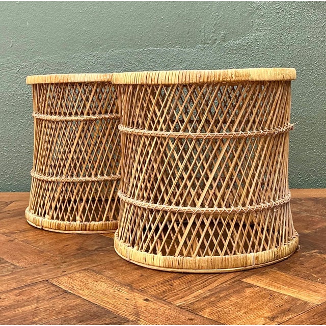Vintage Woven Rattan Accent Tables - Set of 2 For Sale - Image 11 of 14