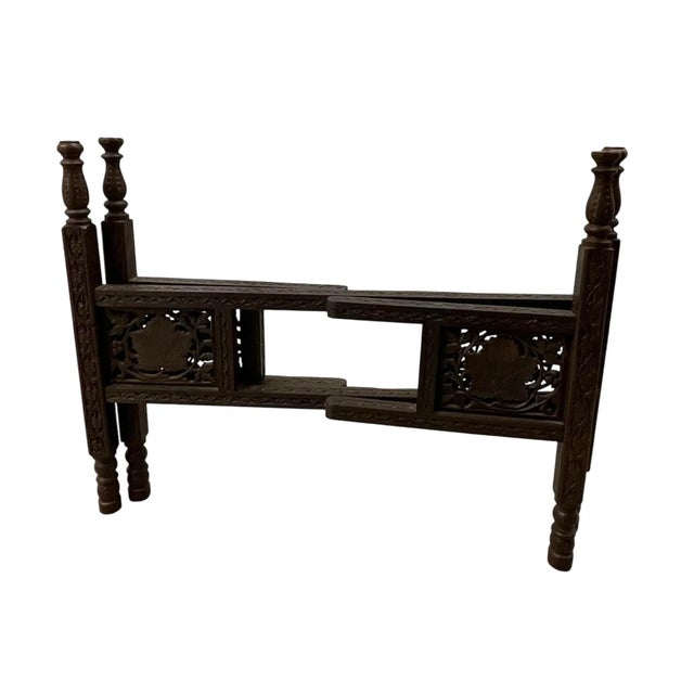 Wood Mid-Century Moroccan Oval Brass Tray Table For Sale - Image 7 of 14