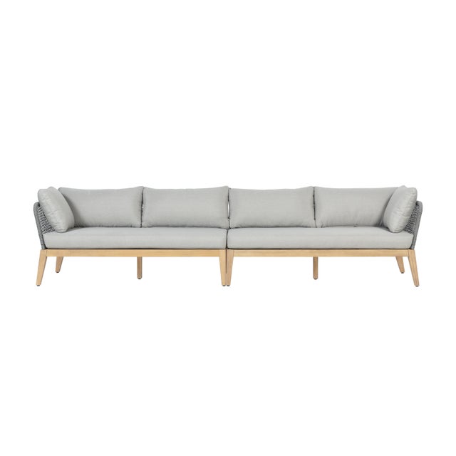 Cypress Teak Wood 128" Sofa With Gray Color Rope Design For Sale - Image 10 of 12