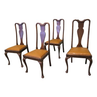 Queen Anne Oak Dining Chairs, 1900, Set of 4 For Sale