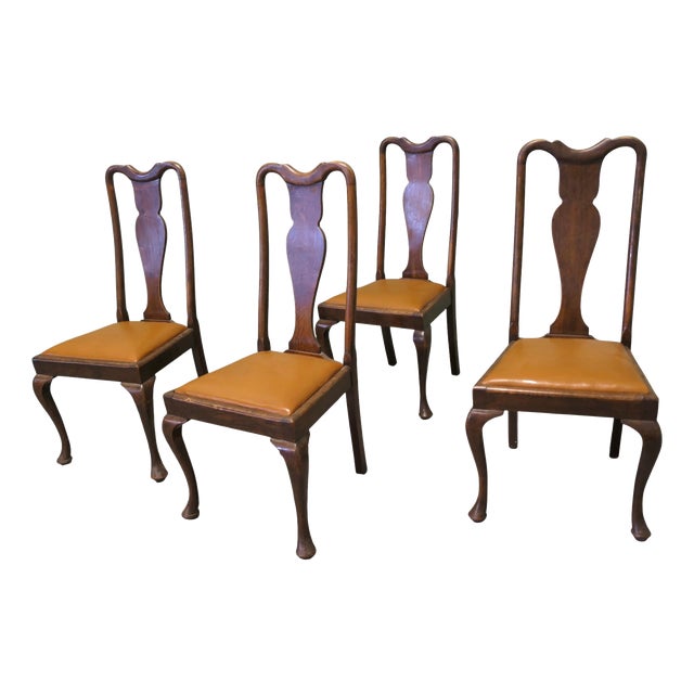 Queen Anne Oak Dining Chairs, 1900, Set of 4 For Sale