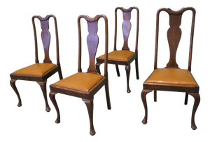 Queen Anne Oak Dining Chairs, 1900, Set of 4