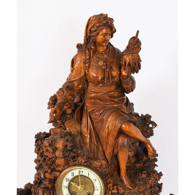 Antique Swiss Black Forest Carved Linden Wood Clock, 1890s For Sale - Image 5 of 18