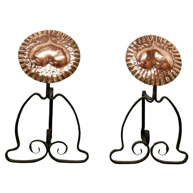 Copper Arts & Crafts Copper and Iron Fire Dogs, 1880, Set of 2 For Sale - Image 8 of 8