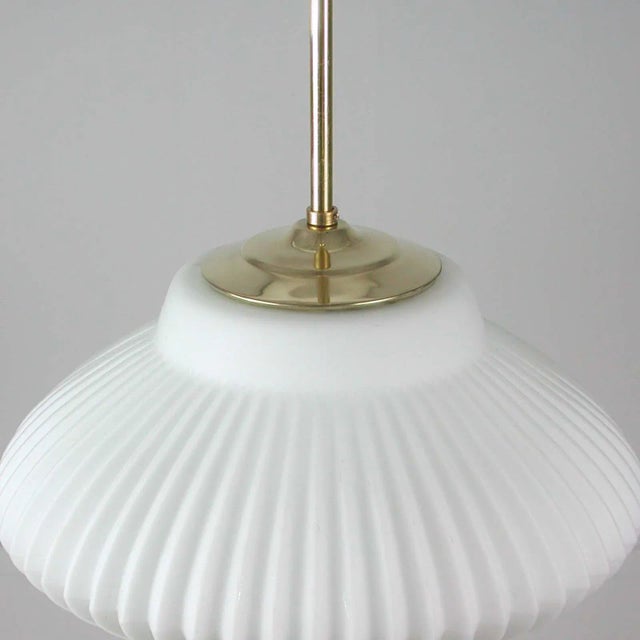 Mid-Century Modern Ribbed Milk Glass and Brass Globe Pendant from Stilnovo For Sale - Image 16 of 18