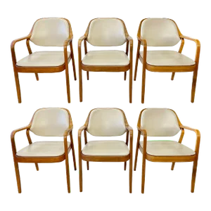 1970s Set of 6 Don Pettit for Knoll #1105 Bentwood Armchairs