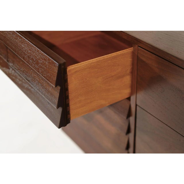 Mid Century Modern Walnut Dresser With Brass Accents, C. 1950s For Sale - Image 11 of 12