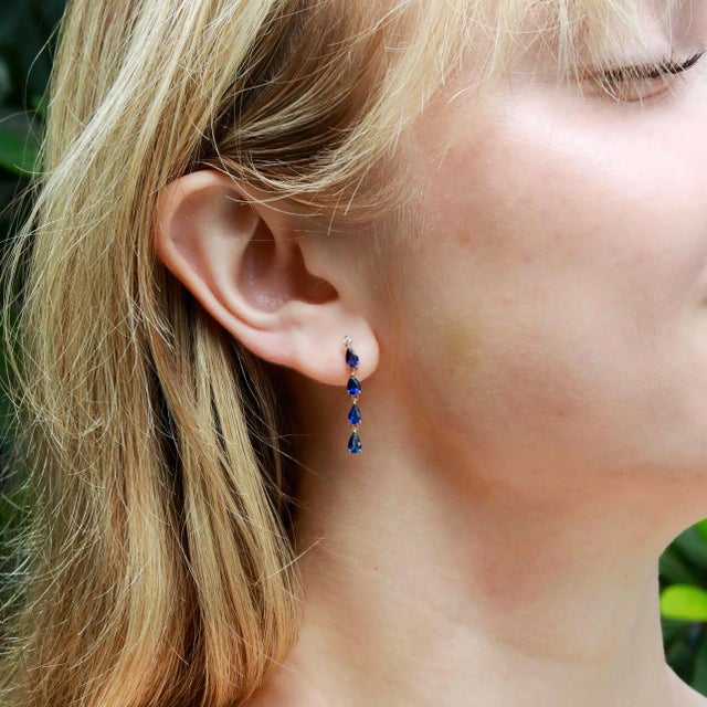 Royal Blue Nina Zhou 2.45ctw Sapphire Diamond and Pearl Convertible Drop Earrings in 14k Gold For Sale - Image 8 of 9