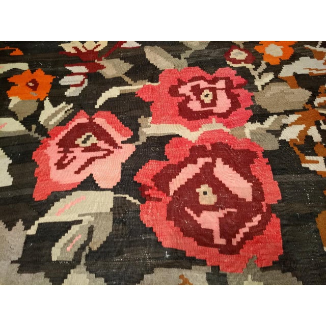 Vintage Caucasian Karabagh Kilim, Flat-Woven Wool, Allover Floral Pattern, Chocolate & Red, 7x13 For Sale - Image 12 of 15
