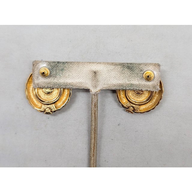 Metal Vintage 1980s Signed Givenchy Goldtone Faux-Onyx Cabochon Pierced Earrings-2 Pieces For Sale - Image 7 of 7
