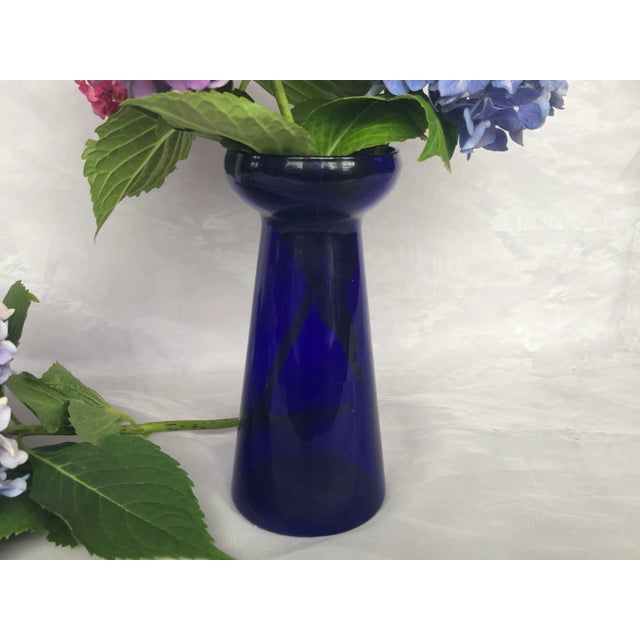 Glass Cobalt Blue Glass Hyacinth Vase For Sale - Image 7 of 11