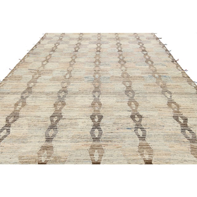 Beige Room Size Modern Moroccan Style Wool Rug in Beige With Tribal Pattern For Sale - Image 8 of 9