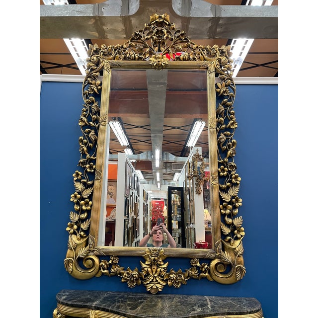 French Palatial Louis XV Style Marble Top Console and Mirror - Set of 2 For Sale - Image 3 of 12