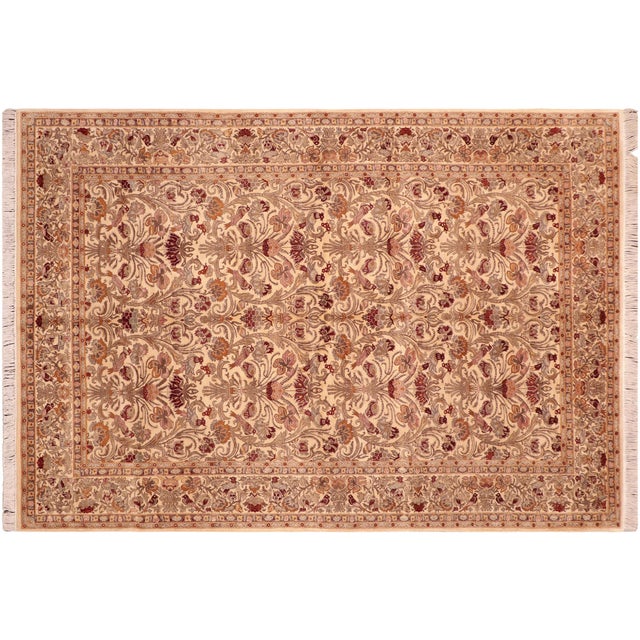 Copper Shabby Chic 1990's Floral Beige/Gray Wool Rug - 6'1'' X 9'10'' For Sale - Image 8 of 9